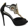 René Caovilla - Sandali in pelle scamosciata con cristalli - Donna - pelle di vitello/pelle di vitello/pelle scamosciata di vitello - 38 - Nero