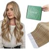 Ugeat Extension Capelli Veri Biadesivo Biondo Meches Extension Capelli Biadesivo Veri Biondo Cenere Dorato Meches Naturale P16/22 Effetto Schiarito Corti 35 cm 20pz 40grammi