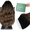 Ugeat Extension Capelli Veri Biadesivo Nero Naturale, 30 cm 20pz, Extension Biadesivo Capelli Veri Castano Scuro Ombre Biondo, Balayage #1B/4/27, Corti Lisci Remy, 30grammi