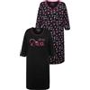Ulla Popken Bigshirts, 2er-Pack, Rundhals/Tunika-Ausschnitt, 3/4-arm Maglia Lunga da Notte, Nero, 52-54 Donna