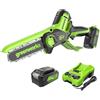 Greenworks 24V Mini motosega 10cm a batteria senza filo alimentata da una batteria da 4Ah, velocità della catena di 7,8 m/s, motosega elettrica per rami di alberi, cortile e uso domestico.