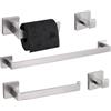 TURS Set di 5 accessori da bagno in acciaio inox opaco nero e oro spazzolato porta asciugamani porta asciugamani e 2 ganci per asciugamani, montaggio a parete in acciaio inox… (argento spazzolato)