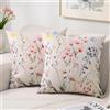 HomeStilez Set di 2 Federe Cuscini Divano 40 x 40 cm in Lino Impermeabile Motivo Floreale Primaverile Decorative Morbide Quadrate Copricuscini per Divano da Esterno Giardino Soggiorno