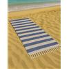 Vico Casa® Telo mare VERSILIA grande 90x200cm, asciugamano mare in cotone con disegno a righe/Telo spiaggia, piscina, sauna/Blu e Bianco