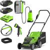 Greenworks 2x24V Tagliaerba a Batteria, Ampiezza di Taglio 36cm, 2X24V 2Ah Batterie & Caricabatterie + Greenworks G24SWP Elettropompa a Immersione, SENZA Batteria e Caricabatterie, Garanzia 3 Anni