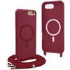 YFSYLL Magnetica Cover per iPhone SE (2022/2020) / iPhone 8/7 con Cordino,Compatibile con MagSafe,Silicone Case con Regolabile Cordino da Collo Nylon Catena Collana Tracolla - Rosso