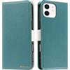 Butnyeoe Cover per iPhone 12 Case,Custodia iPhone 12 Pro Libro,Trama Litchi PU Pelle Protettiva Portafoglio Flip/Folio Wallet Case Con Slot per Schede e Magnetica Supporto,Verde/Lago Blu