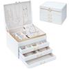 V-Lafuylife - Portagioie A 4 Strati Con 3 Cassetti, Organizer In Pelle PU Bianca, 23,3x19,2x16,3 Cm, Con Ganci Per Collane