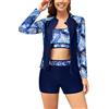 SHEKINI Rash Guard da Donna Stampato 3 Pezzi Costumi da Bagno con Zip Manica Lunga Asciugatura Rapida Protezione UV Top Bikini Sportivo Pantaloncini da Surf