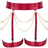 PETMHS Punk Fianchi Harness Vita Gamba Letto Gotico Coscia Reggicalze Cintura per Donna Rave Body Gioielli per il corpo Clubwear Moda Belly Belts Outfit, Rosso vino oro P123, Taglia unica