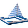 dobar Sandbox Maritim | sandbox in legno massello | sandbox con vela | sandbox con due cassette | sandbox per bambini con panchina | 138,5 x 124 x 115,5 cm | blu/bianco