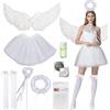 Huahuanghui Set di costumi da angelo per donna, ali d'angelo con aureola e bacchetta magica, gonna in tulle, ali da angelo e da diavolo per donna, per Halloween, Carnevale, Cosplay, Feste in maschera