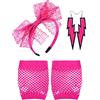 Blulu Accessori per Costumi Anni '80 Donna Cerchietto in Pizzo, Rosso Rosa | Set Completo con Orecchini Fluo, Guanti a Rete in Pizzo, Perfetti per Feste Retrò Anni '80 e Halloween