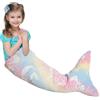QINGLANG Coperta a forma di coda di sirena che si illumina al buio, per ragazze e bambini, idea regalo, 50 x 100 cm, per tutte le stagioni, in morbido pile di flanella, sacco a pelo a forma di coda di