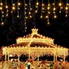 PhilzOps Luci Natale Esterno Cascata, 480 LED 19M Tenda Luminosa Bianco Caldo Impermeabile 8 Modalità Luci Stringa Nataliazie Decorazione per Interno Casa Feste Finestra Matrimonio, Cavo Bianco