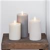 Lights4fun Set di 3 Candele TruGlow® in Cera Grigia a Strisce con LED Bianchi Caldi a Pile per Arredo Interni