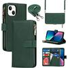 Cavor Cover Compatibile Con iPhone 13 Mini con Cordino,Flip Portafoglio Custodia in pelle,[9 Porta Carte][Magnetico],Custodia Libro Cover con Laccio Compatibile Con iPhone 13 Mini - Verde scuro