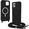 Bigcousin Magnetica Cover con Cordino per iPhone 13 Pro Max 6.7 Zoll,[Compatibile con MagSafe], Cover in Silicone, Regolabile Cordino da Collo Nylon Catena Collana Tracolla,Nero