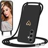 Eherui Cover per Samsung Galaxy S25 5G con Cordino, Custodia con nastri Collana Regolabile Morbida in silicone Case con Motivo Cuore AntiGraffio Antiurto Protettiva Cover per Samsung S25,Nero