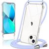 Coiwxmoi Cover per iPhone 13/iPhone 14 con Cordino 6,1,Trasparente Custodia con Laccio Tracolla Corda Catena Cinghia,Ultra Morbido Silicone TPU Antiurto Case per iPhone 14, Viola