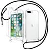 Votvloay Cover Cordino per iPhone 7 Plus/8 Plus 5,5 con 2 x Pellicola Protettiva Vetro Temperato, Trasparente Custodia con Laccio Tracolla Corda, Sottile TPU Silicone PC Antiurto Case, Nero