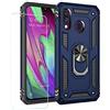 Joytag Cover per Samsung A40 Custodia + Vetro temperato Silicone TPU 360 Grado Anello Girevole Magnetico Supporto Cassa del Telefono dell'auto Case-Blu