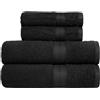 Amazon Basics Set Asciugamani Bagno Spugna 100% Cotone 2 Teli + 2 Asciugamani Viso, Nero, Confezione 4 Pezzi
