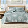 Great Bay Home - Set di 3 trapunte a tema spiaggia costiera, in morbida microfibra per tutte le stagioni, copriletto reversibile e copriletto, collezione Fenwick (Twin, blu etere)