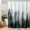 ORTIGIA Tende da doccia con foresta nebbiosa, tenda da doccia natura, tenda da doccia in bosco, tenda da bagno in tessuto di poliestere impermeabile 183 cm x 72 L con ganci