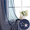 WUBODTI Tende trasparenti blu navy con stelle per camera dei bambini, 99 x 260 cm di lunghezza, 2 pannelli, con tasca per asta, stampa luna argentata, extra lunghe, in voile, per camera da letto dei