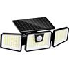 Lumisky LUMI JARDIN Faretto solare 3 teste nero potente luce LED bianco FALCON H9,3 cm con sensore di movimento orientabile