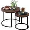 BAKAJI Set 2 Tavolini da salotto ad Incastro, Forma Rotonda con Struttura in Metallo Nero e Piano in legno Noce, Tavoli da Caffè Salvaspazio Design Industrial, Soggiorno, Casa, Ufficio (Design 2)