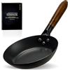YOSUKATA Padella in Acciaio al Carbonio da 20 cm Senza Rivestimento - Padella Lionese con Manico Rimovibile in legno - Salt Pentola per Saltare La Pasta - Frying Pan per Induzione, Grill e Barbecue