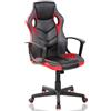 BAKAJI Sedia Poltrona Gaming Scrivana Ufficio Casa in Ecopelle Schienale Reclinabile Rotazione 360 Gradi Direzionale Altezza Regolabile Base 5 Ruote (Rosso)