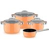 WMF Fusiontec Mineral Pro 0519405290 - Set di pentole a induzione, 4 pezzi, in materiale resistente ai graffi, per tutti i piani cottura, made in Germany, colore: arancione papaya