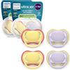 AVENT Philips Avent Ultra Start Ciuccio - Design ortodontico, per neonati 0-6 mesi, tettarella simmetrica in morbido silicone, senza BPA, 2 custodie per la sterilizzazione, confezione da 4, SCF087/20