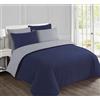 Vision - Set copripiumino reversibile in flanella - blu/grigio - Set copripiumino 260 x 240 cm con 2 federe per letto matrimoniale Kingsize - 100% cotone flanella - morbido e caldo