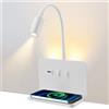 Strixorn Lampada da lettura a parete con caricatore wireless, 9 W + 3 W, lampada da lettura con interruttore e ricarica USB, lampada da parete a LED, luce da lettura a 360°, con spina e cavo per camera da