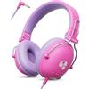awatrue Cuffie per Bambini, Limite di Volume 74/85dB, Suono Stereo, Suono HD, Cuffie per Bambini Pieghevoli Over Ear per Scuola/Tablet/PC (Rosa Viola)