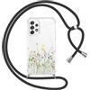 Yoedge Cover con Cordino per Samsung Galaxy A52(4/5G)/A52s 5G 6,5, Custodia Trasparente con Aesthetic Disegni Floreale 2, Morbido TPU Silicone PC Antiurto Case con Collana Tracolla Laccio Collo