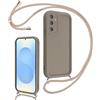 Coalbooliy Cover per Samsung Galaxy S25 5G 6,2 con Cordino per Cellulare, Custodia Silicone con Regolabile Collana Sottile Morbida Case Protezione della fotocamera Antiurto con Necklace, Cachi