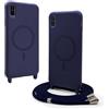 CUZZCASE Cover compatibile con iPhone XR(6.1),Cover Magnetica[Compatibile con MagSafe],Bumper con Laccio,regolabile Lanyard TPU Corda Silicone Case-Blu scuro
