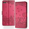 Butnyeoe Cover per iPhone 7/8/SE 2020/SE 2022 Libro,Gatti/Fiori Motivo in Rilievo Custodia,PU Pelle Protettiva Portafoglio Flip Wallet Case Con Slot per Schede e Magnetica Supporto,Rosso