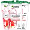 Garnier 3x Garnier SkinActive Acido Ialuronico Maschera in Tessuto Ampolla Rassodante Anti Età Effetto Rinfrescante con Estratto di Anguria - 3 Confezioni da 1 Trattamento