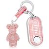 OFF WE GO Guscio Custodia Chiavi Cover Chiave per Fiat 500 Lancia Ypslon Brava Bravo Cabrio Nuova Doblo Ducato Grande Punto Panda Ulysse Coprichiave con Portachiavi Macchina Telecomando Auto, Rosa