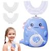 JOPWUE Spazzolino da denti elettrico a ultrasuoni a 360º, con 2 testine in silicone a forma di U, spazzolino automatico con LED e luce effetto dinosauro, per bambini dai 7 ai 12 anni, per bambini e bambine