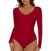 SHAPERIN Body Manica Lunga Donna Scollo a V Bodysuit Tops Elegante Long Sleeve Body Suits V Neck Women Sexy Rosso 1# M