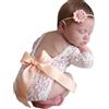 Blausky Costume per neonato, costume per sessione fotografica, tutina in pizzo con schienale scoperto e fiocchi, abbigliamento per neonato, accessorio per fotografia per neonato, champagne