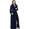 LOIJMK Accappatoio lungo da donna, morbido, con cintura, extra lungo, in spugna, senza cappuccio, Blu marino, M