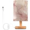Ttgoth Lampada da comodino in marmo rosa per camera da letto Lampada da comodino a LED Lampada da lettura da scrivania con porte USB e paralume in tessuto per soggiorno dormitorio casa ufficio